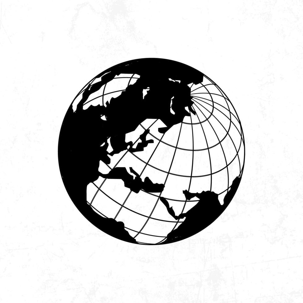 A black and white logo of a globe on a white background vector