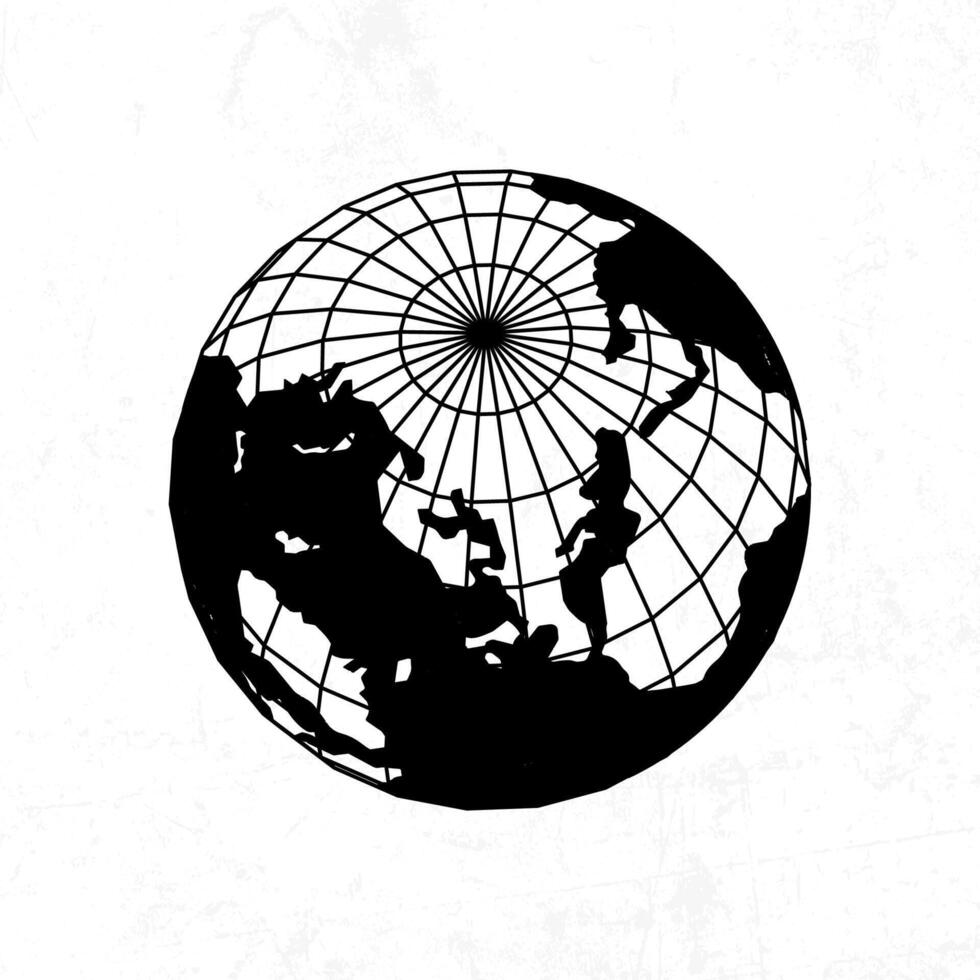 A black and white image of a globe with a black and white design vector