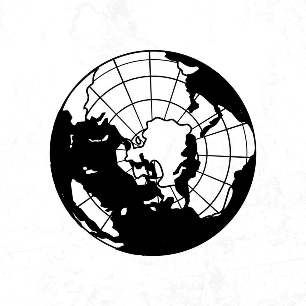 The earth is shown in black and white vector
