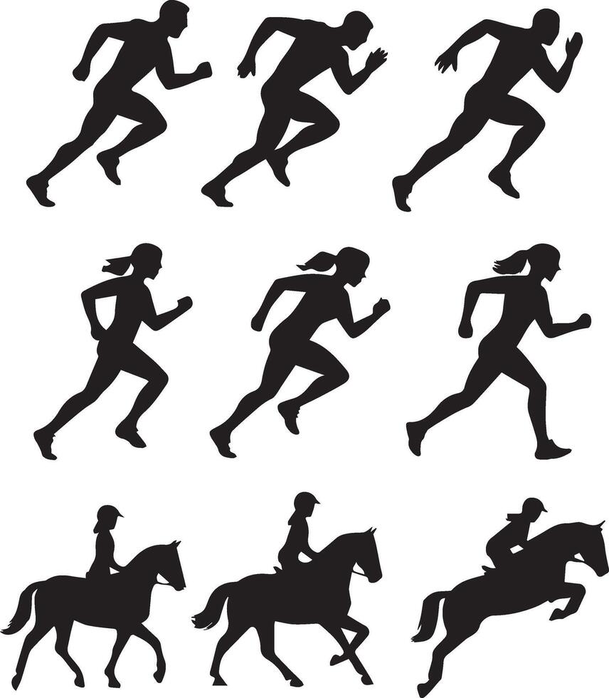 set of athlete silhouettes vector