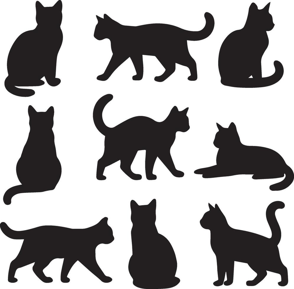 black silhouettes of cats vector