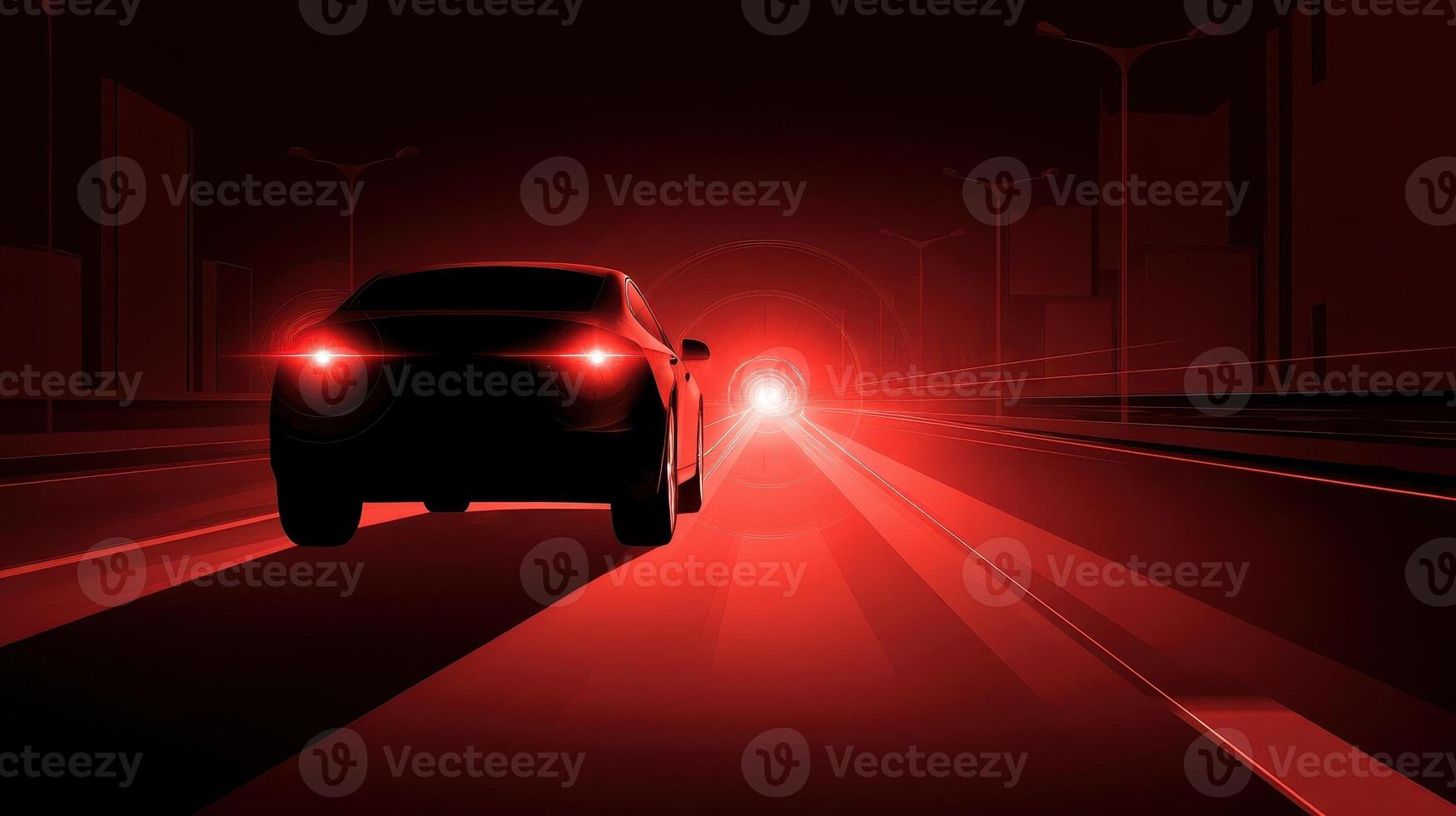 Silhouette of a self-driving car on an illuminated highway at night photo