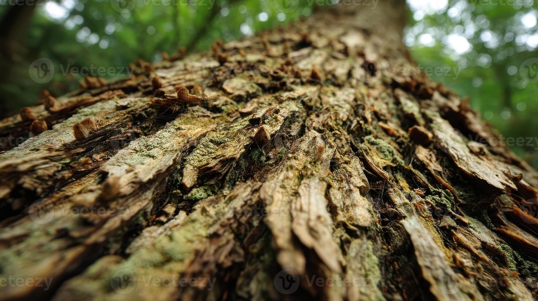 Close-up view of textured tree bark revealing intricate details of nature in a lush forest environment photo