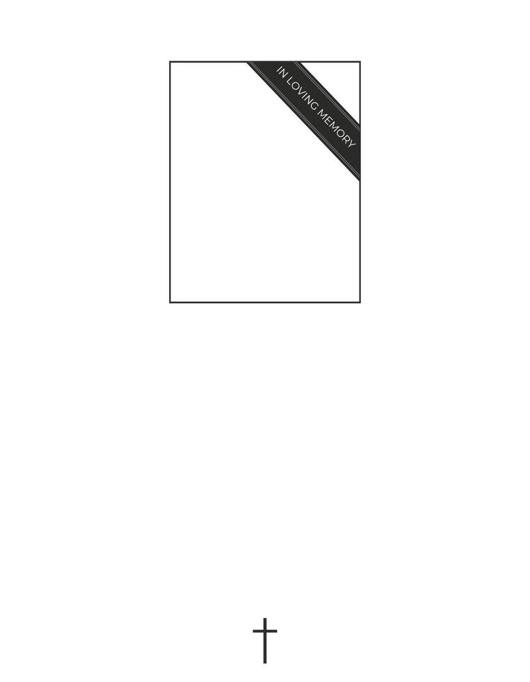Elegant Memorial Announcement. Thoughtful design with cross and mourning ribbon. White background vector