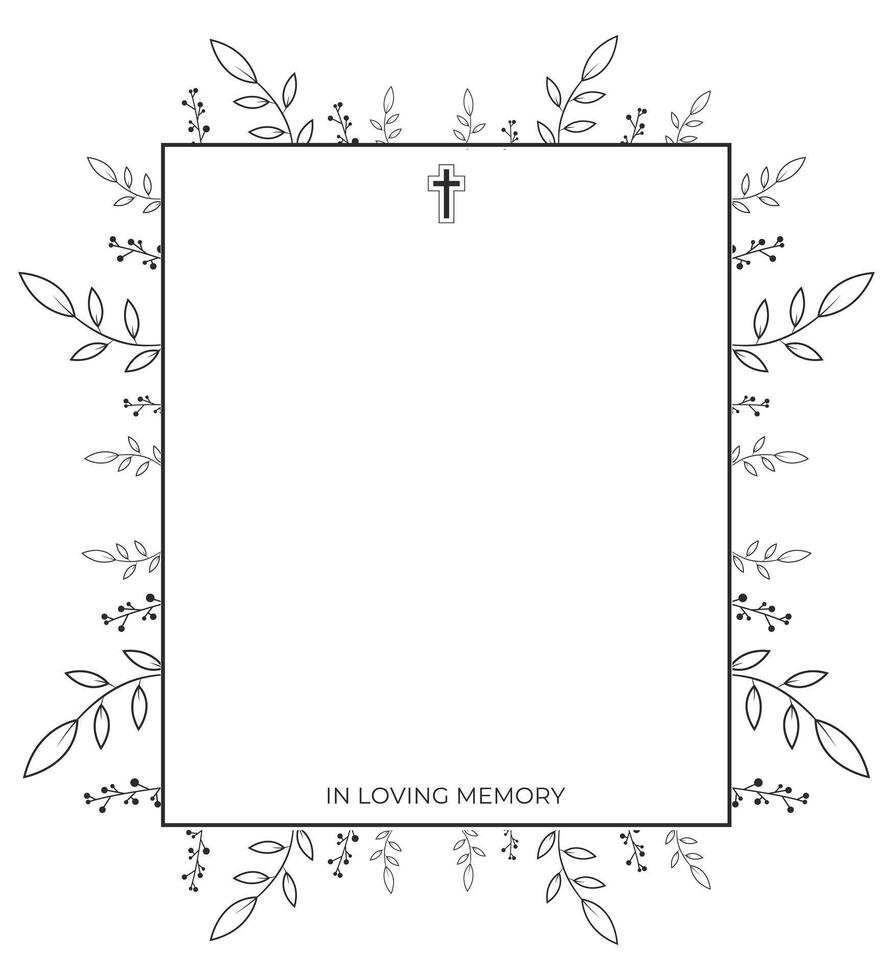 Floral Frame Template. Elegant background with a delicate black floral border. Perfect for invitations and memorial cards. vector