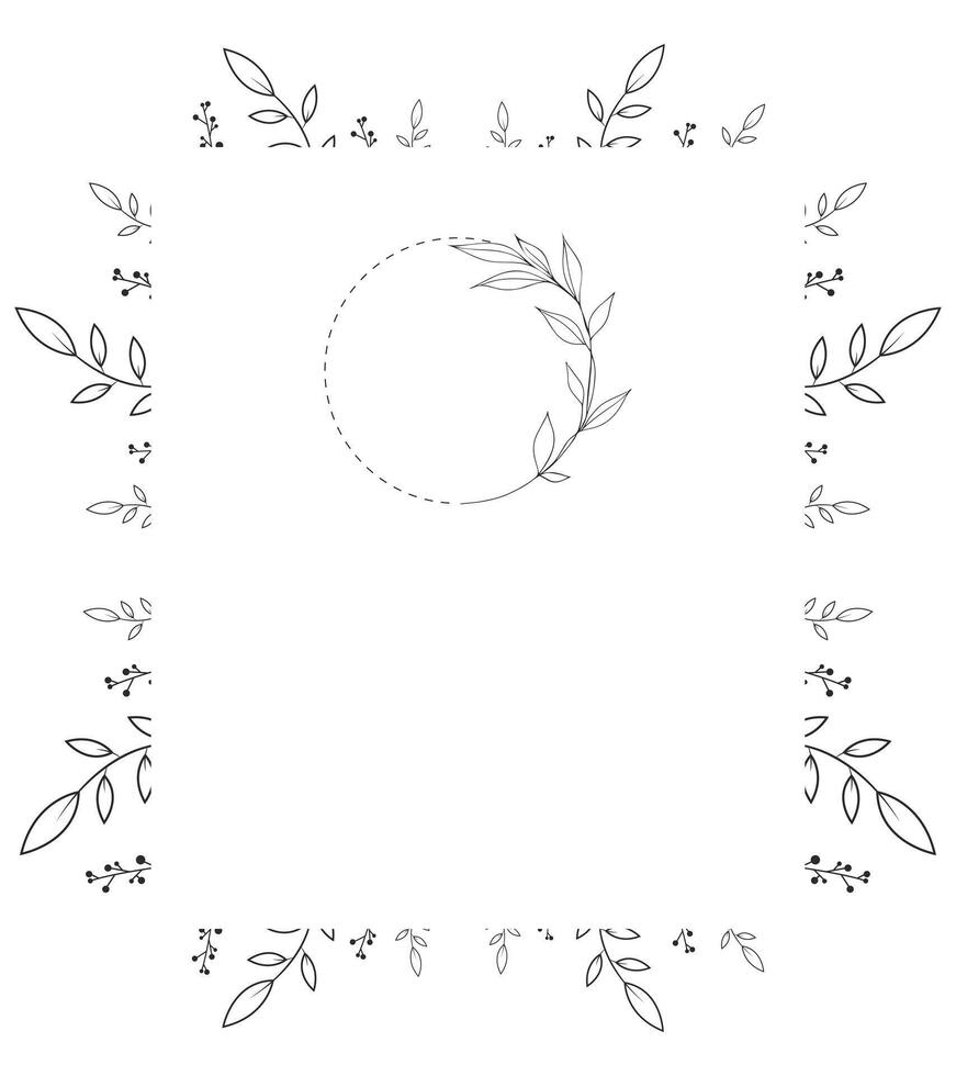 Floral Frame Template. Elegant background with a delicate black floral border. Perfect for invitations and memorial cards. Photo frame with leaves border. vector