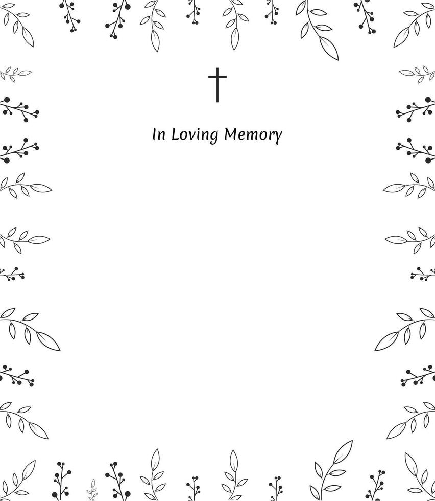 Empty funeral card with text church black cross and flowers vector