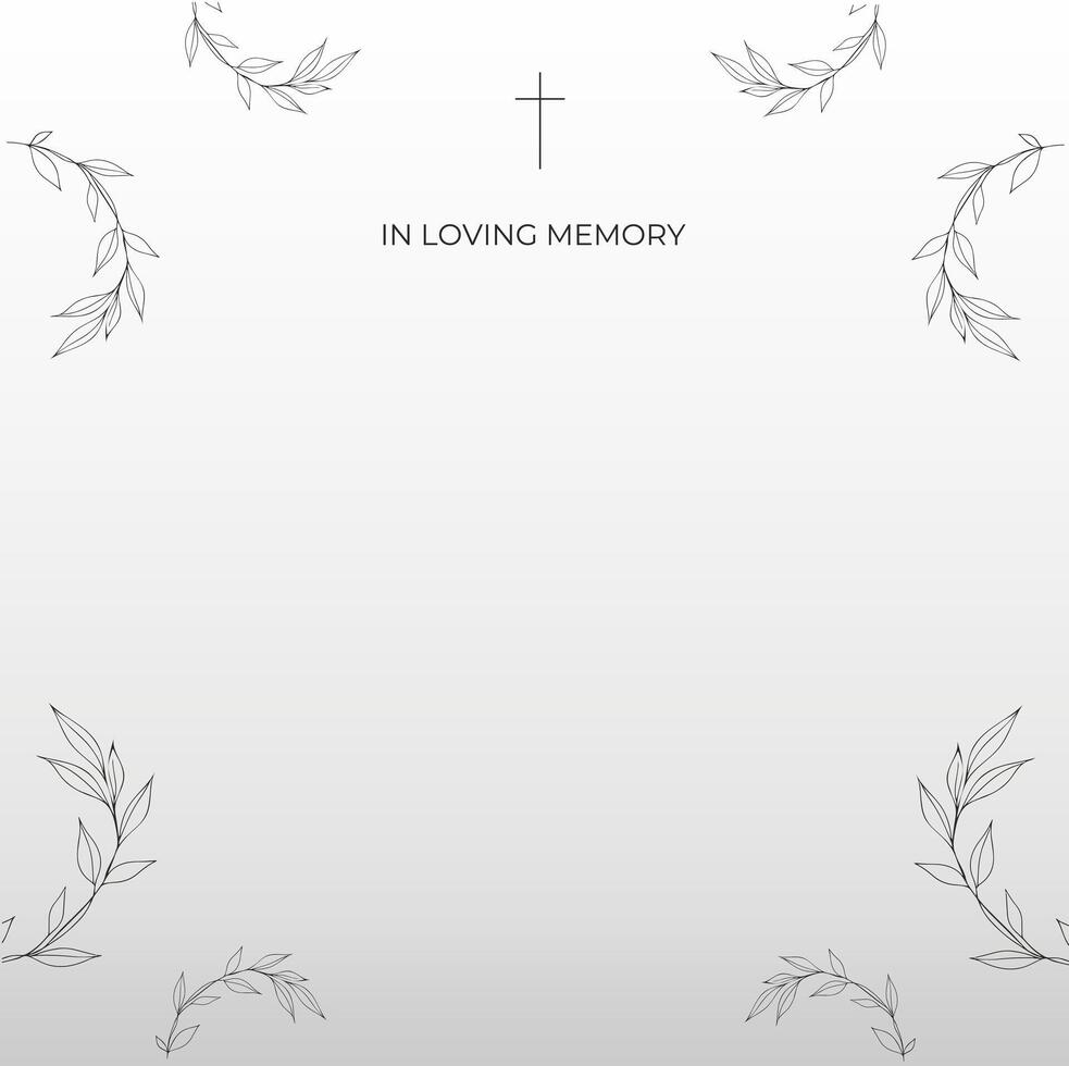 Funeral card with grey background and leaves Black church cross vector