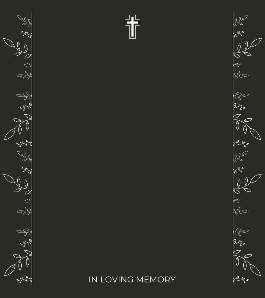 Black memorial card. Funeral events. Empty space for text. vector