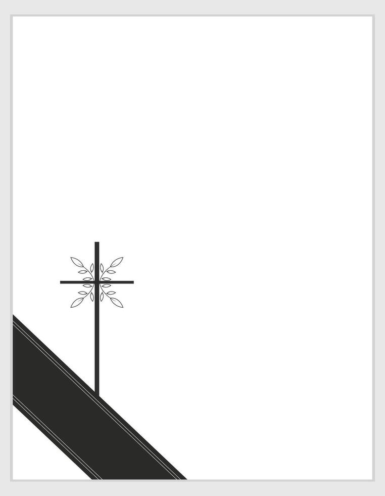 Elegant Memorial Announcement. Thoughtful design with cross and mourning ribbon vector