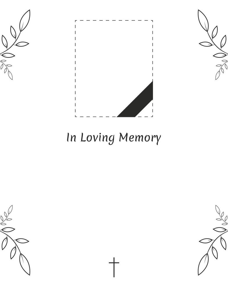 Funeral card frame with flowers and frame for photo with black ribbon In loving memory vector