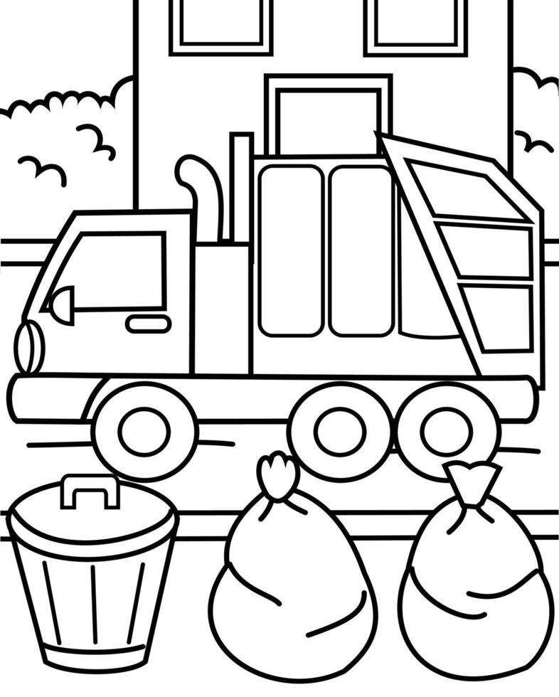 Garbage truck coloring page for kids, Vehicles and Transportation coloring page for kids vector