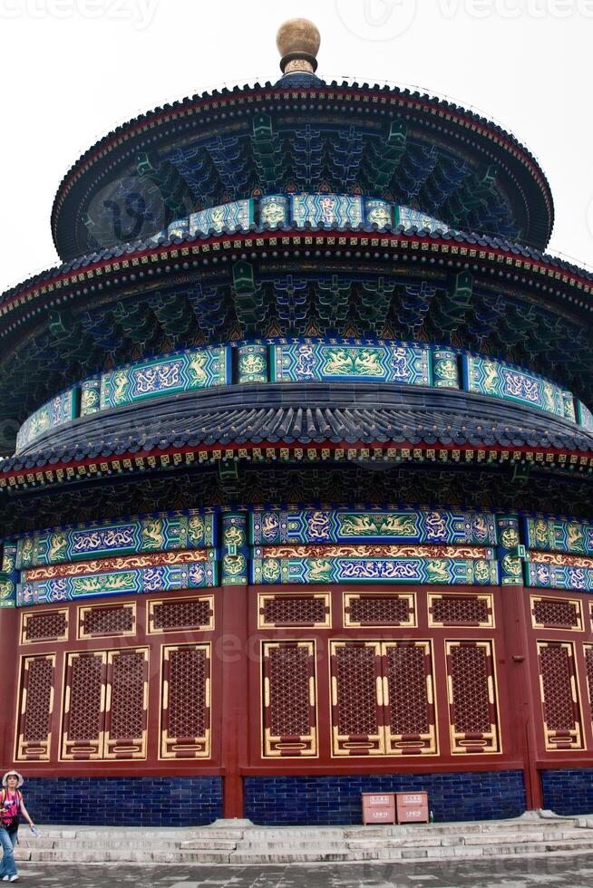 Beijing, China, 14.07.2010. A large building with a red roof and blue trim photo