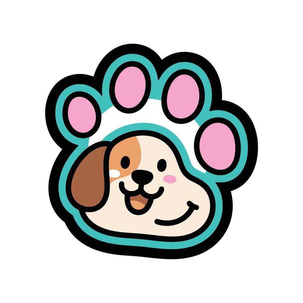 Cute Dog Face in Paw Print vector