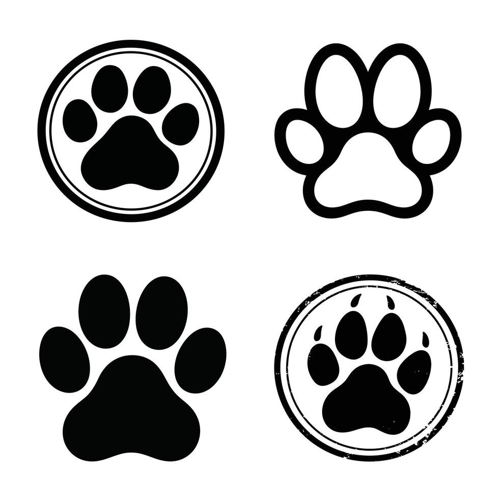 Animal Paw Print Silhouettes Pet Footprint Set vector