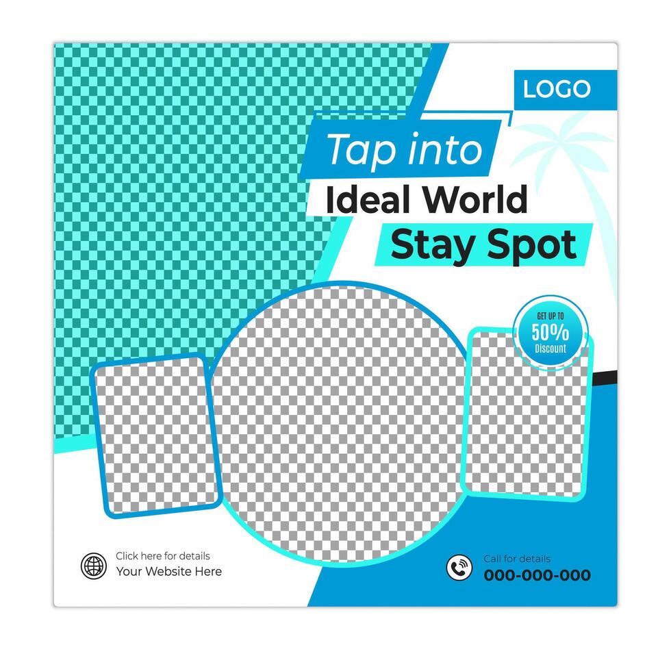 Tour and vacation social media post and square banner design template vector