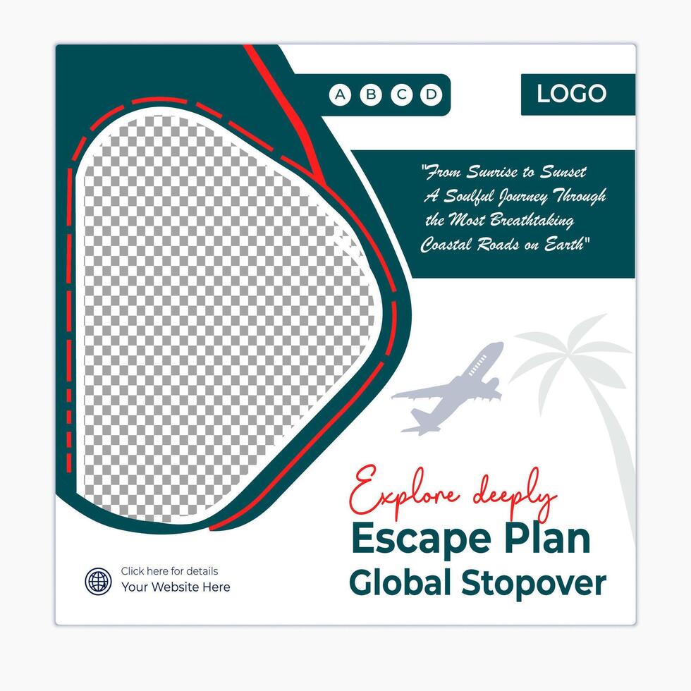 Travel agency promotional social media posts and web banner square template vector