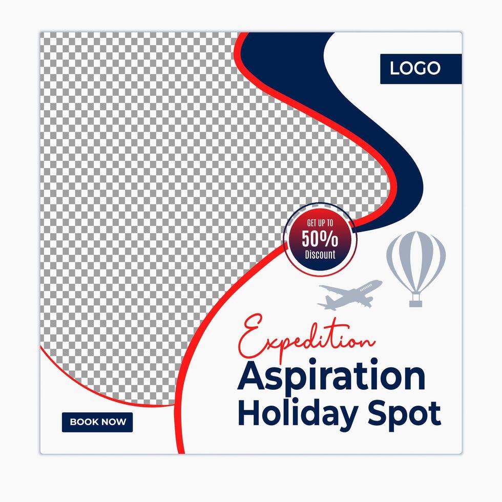 Travel destination social media posts and web banner square design template vector