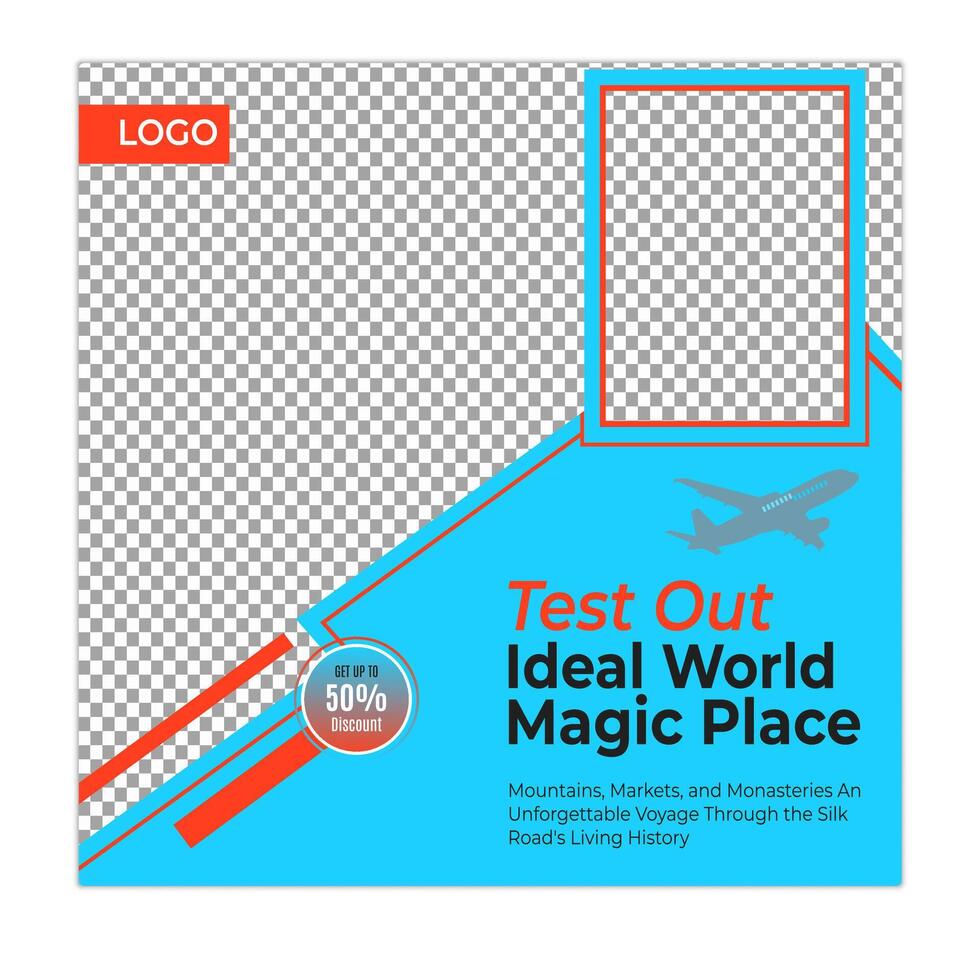 Travel and vacation social media post and square web banner design template vector