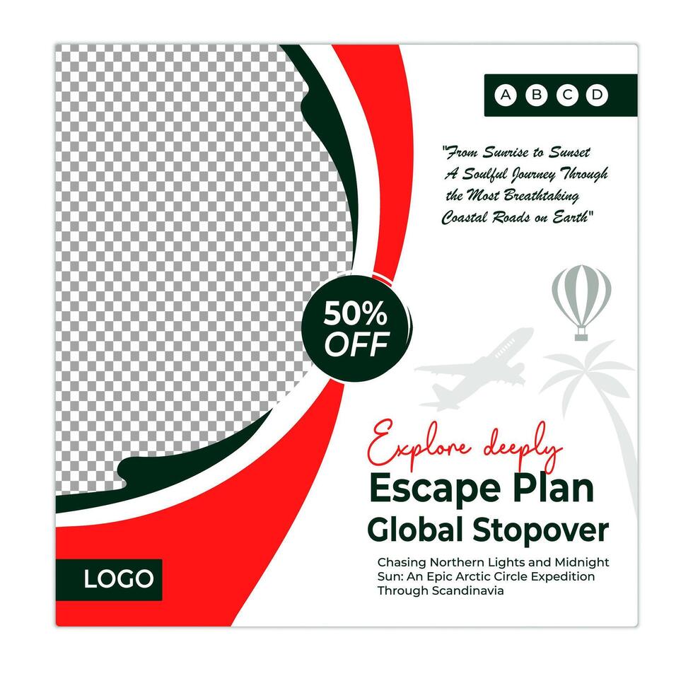 Travel and tour marketing social media posts and web banner square template vector