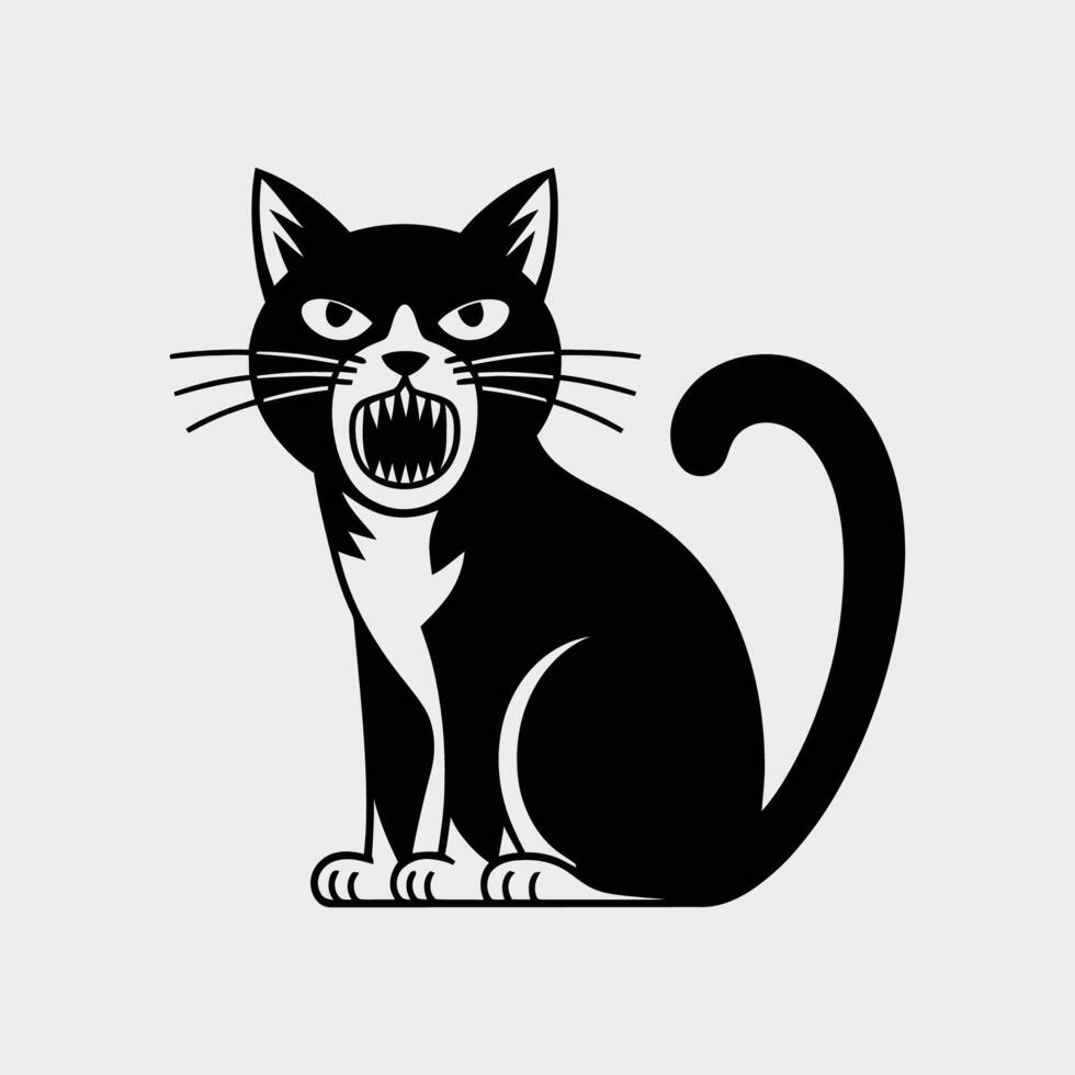Angry Cat, Black and white cat vector