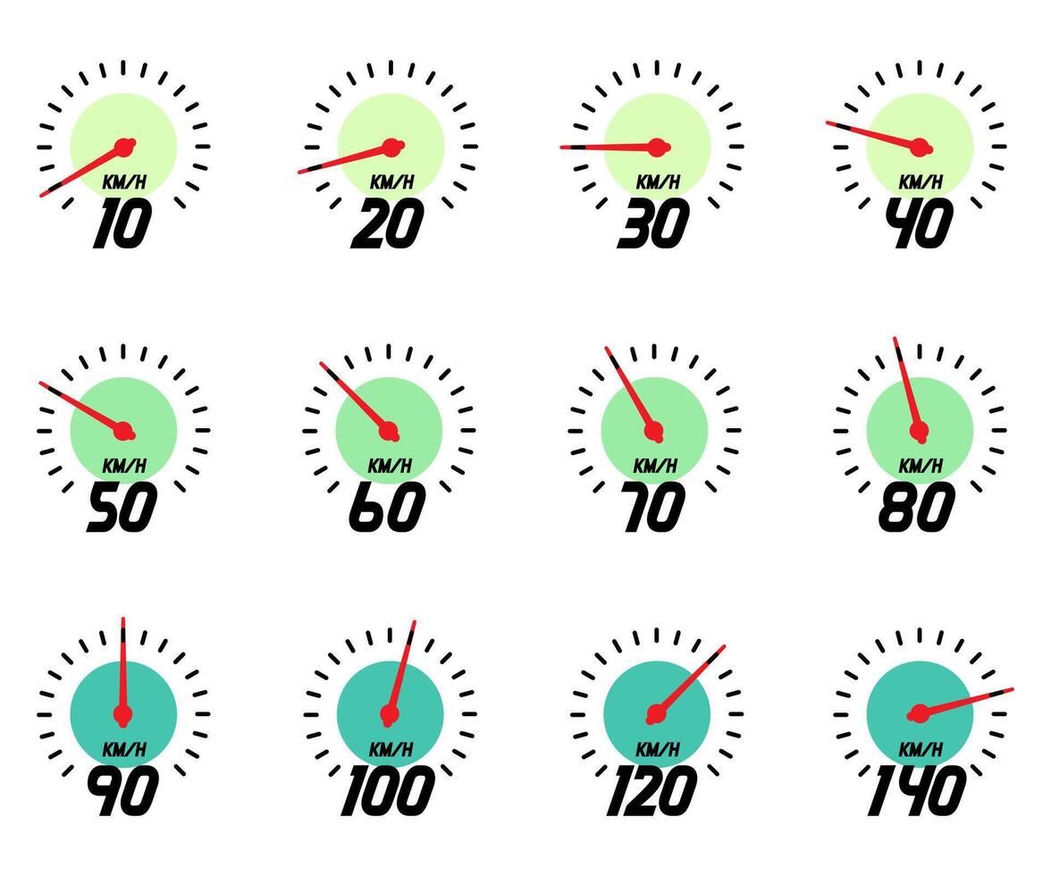 Speedometer scale fast acceleration car dashboard graphic set speed score illustration vector