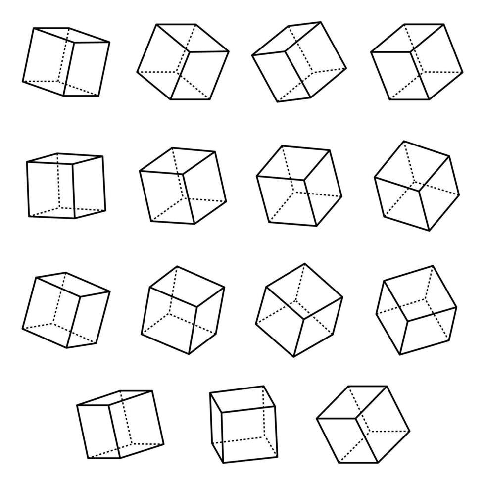 Cube set 3d perspective three dimensional simple lines isometric element graphics vector