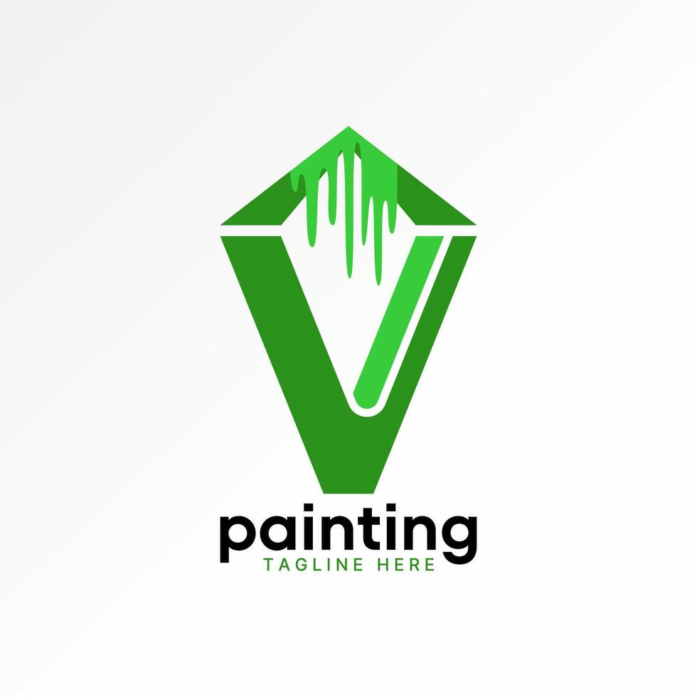 initial V sans serif font with roof house paint drop monogram property home vector