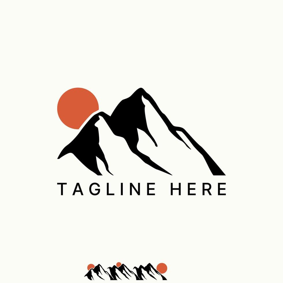 abstract mountain sun simple line art panorama to expedition sport adventure vector