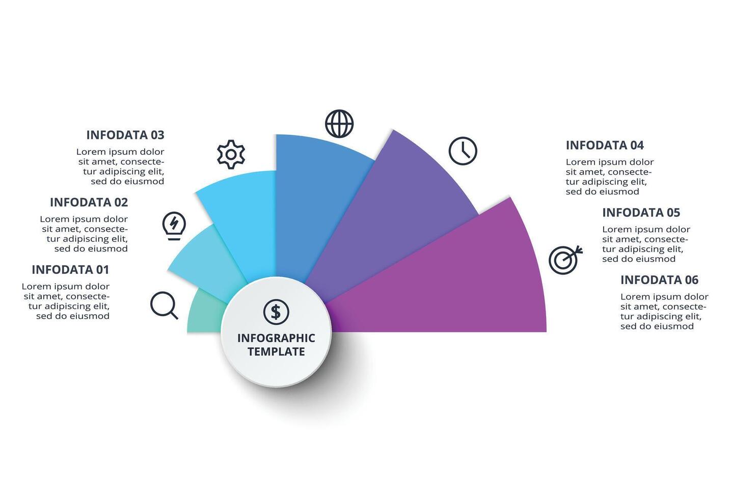 Process chart. Elements of graph, diagram with 6 parts or processes vector