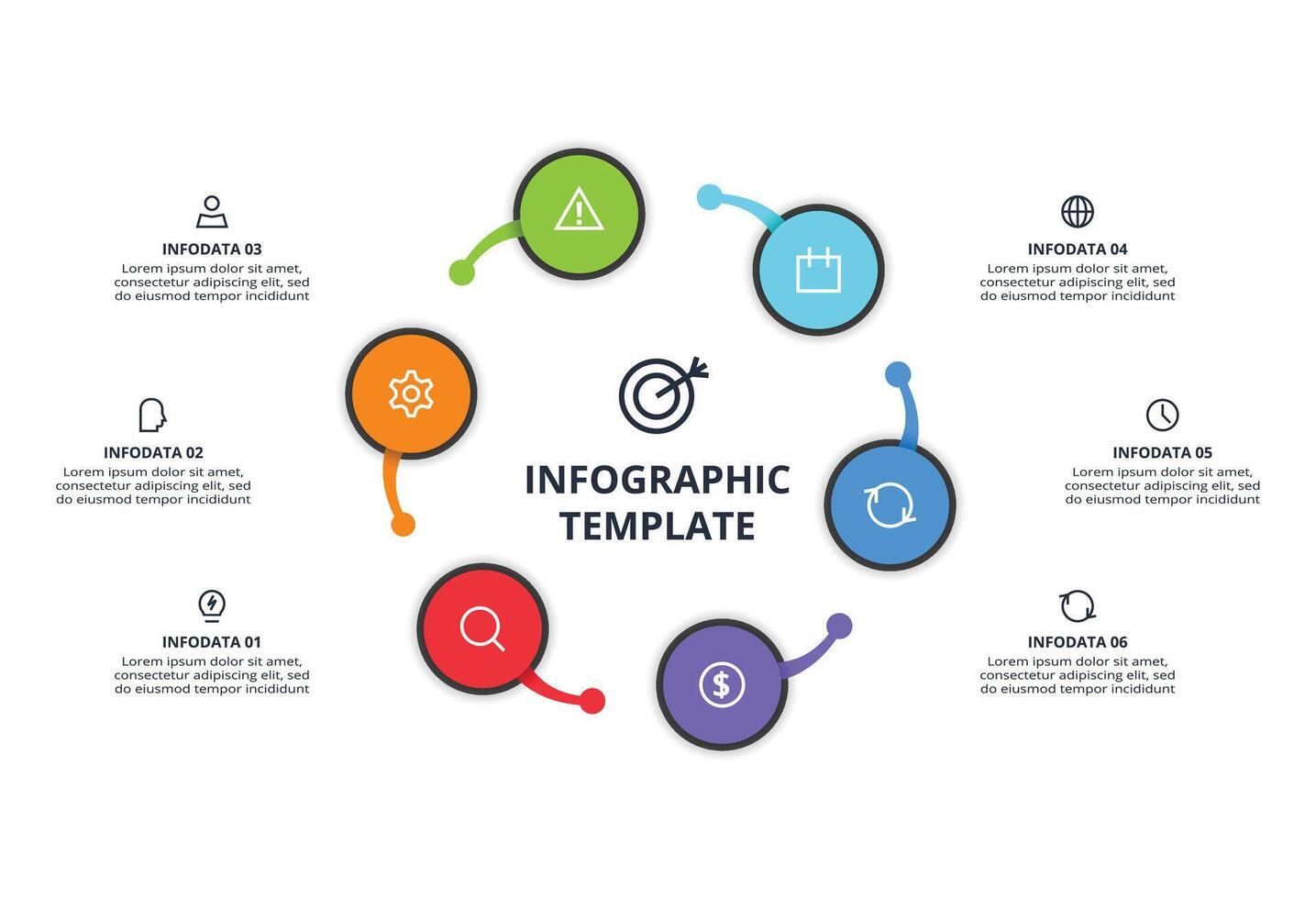 Process chart. Elements of graph, diagram with 6 steps vector