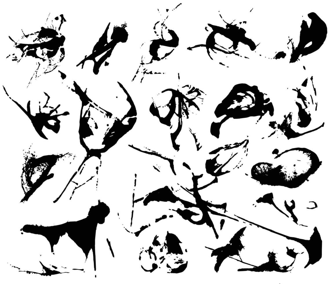 Black silhouette of spot with droplets, smudges, stains and splashes. Ink blot in grunge style vector