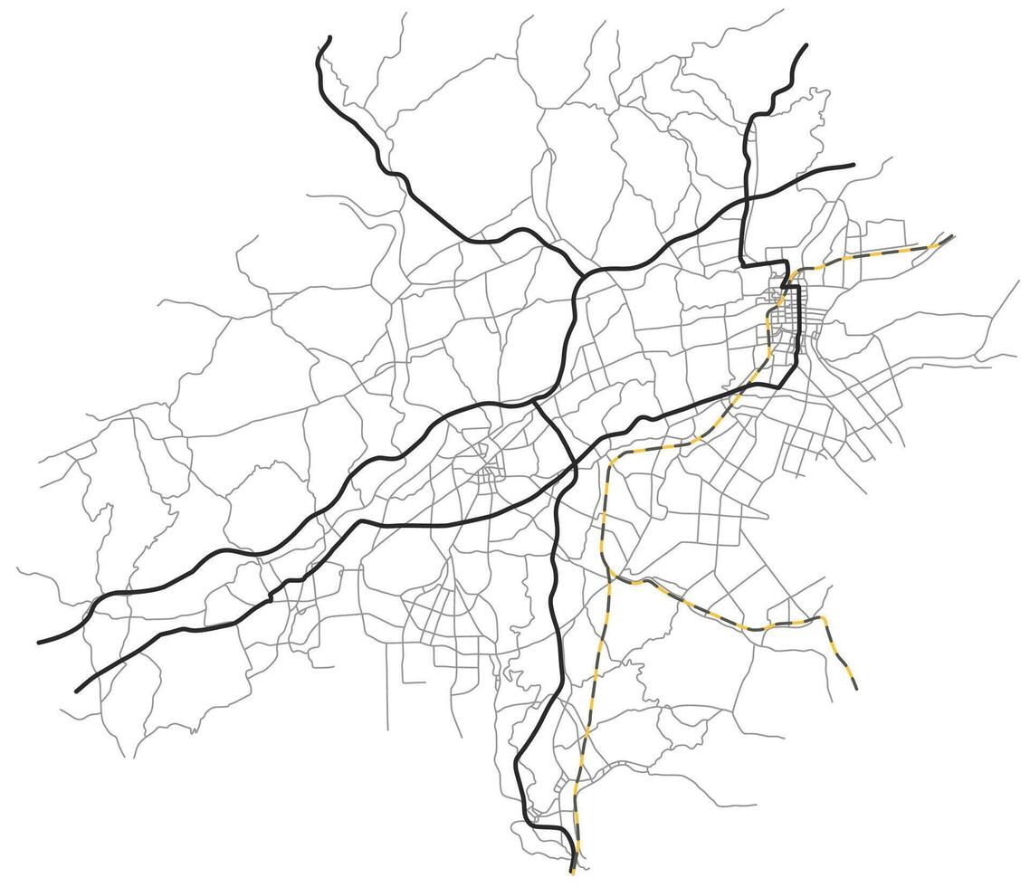 Kurashiki city map Japan town streets on the plan. Monochrome line map of the scheme of road. Urban environment, architectural background vector