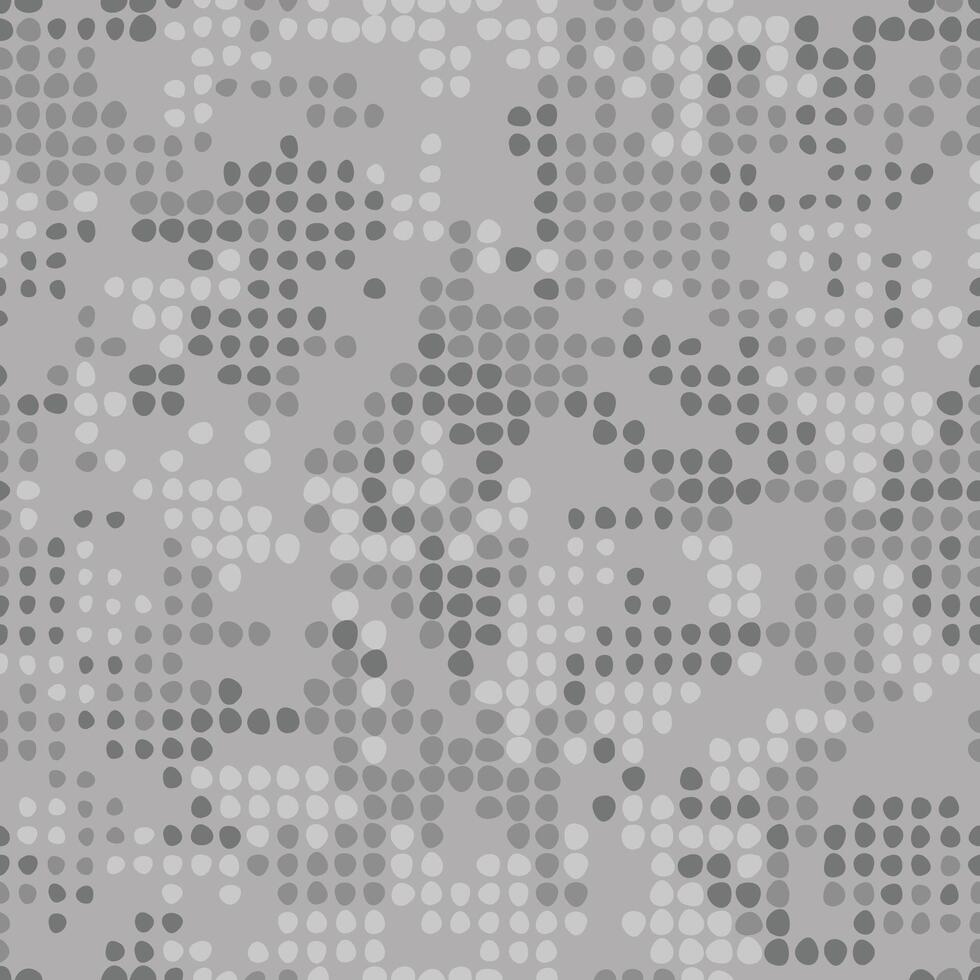 Digital white monochrome background. Seamless Halftone dots camouflage pattern for your design. Camo texture in polka dots vector