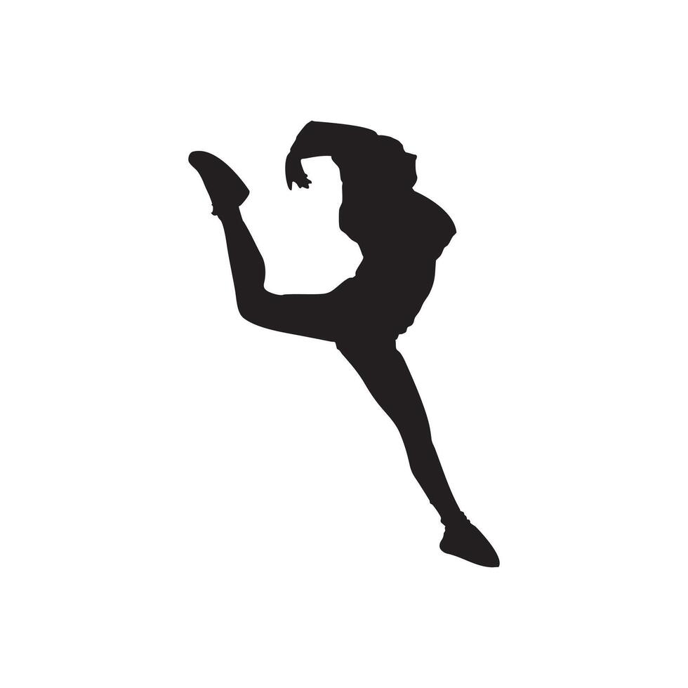 A silhouette of a woman doing a split jump vector
