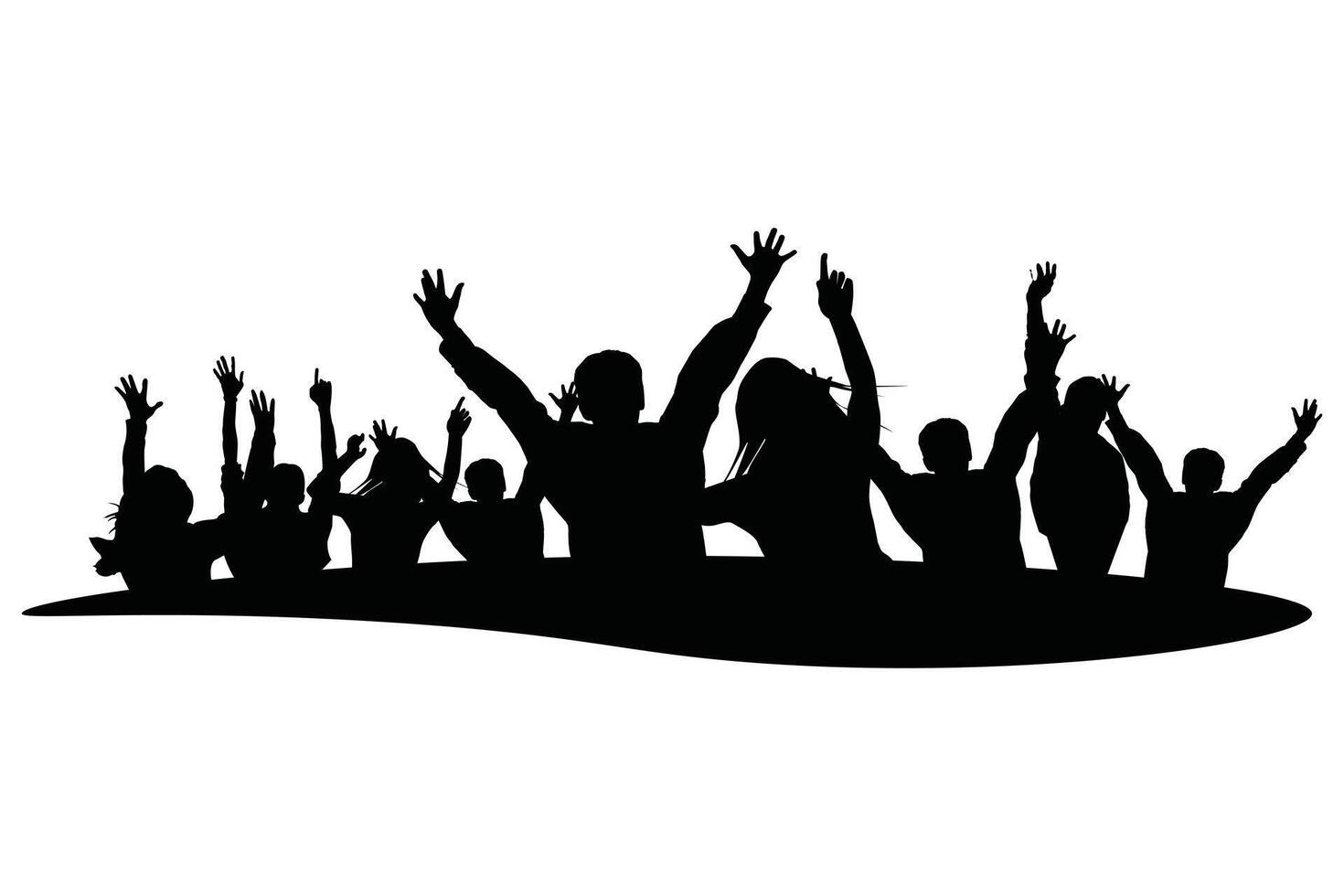 Crowd of People Silhouette Happy Young Group Party Fans Cheering at Concert or Sport Event vector