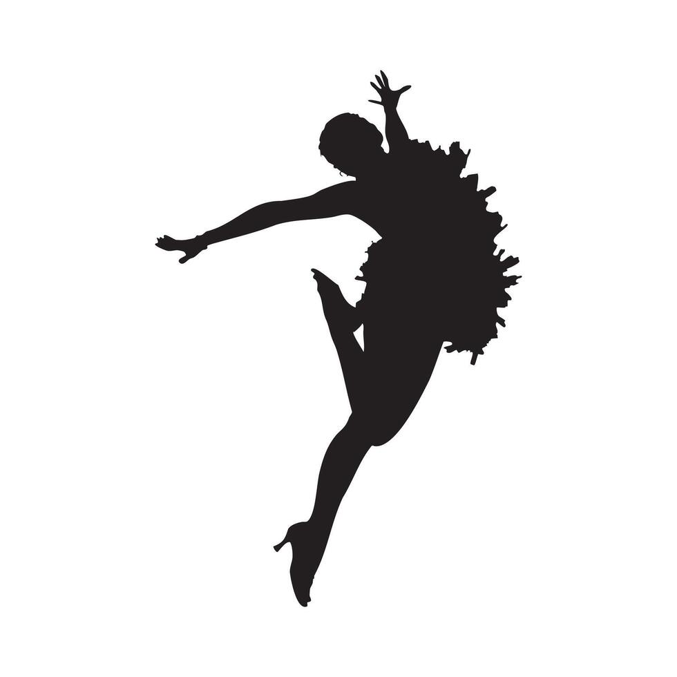 A silhouette of a woman in a dress jumping vector