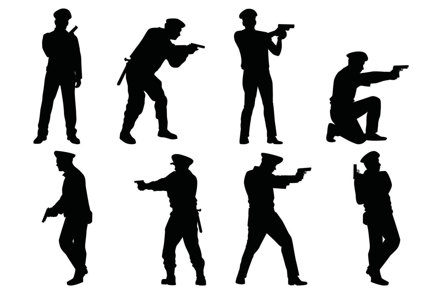 Silhouette Set of Police Officers with Rods Illustration on White Background vector