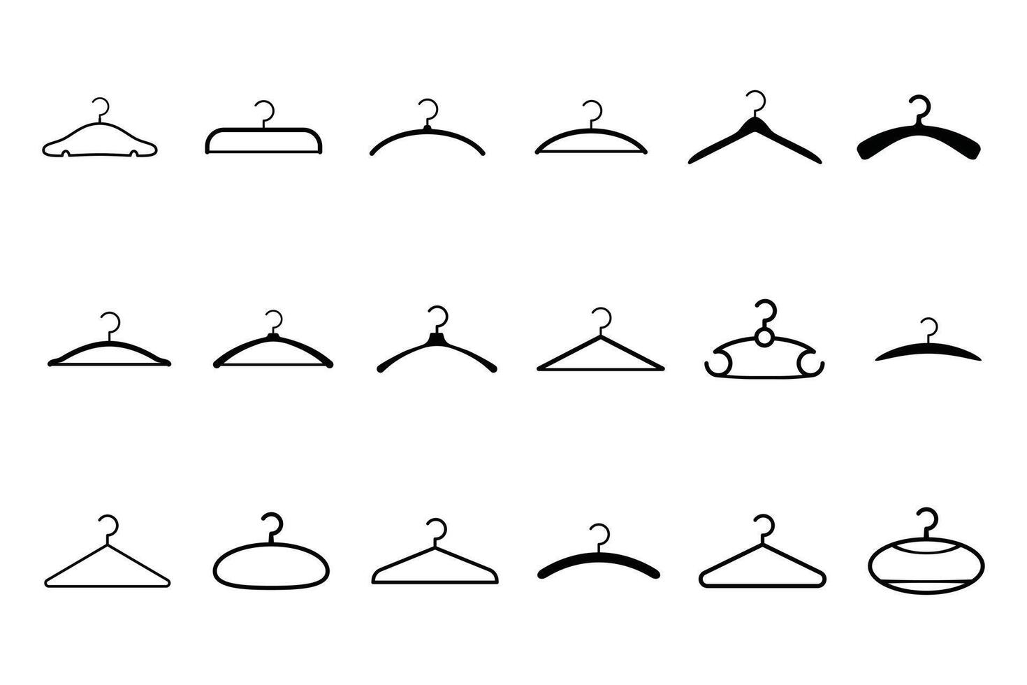 Set of Black Clothes Hanger Silhouettes Coat Rack and Hook Icons Wardrobe and Household on White Background vector