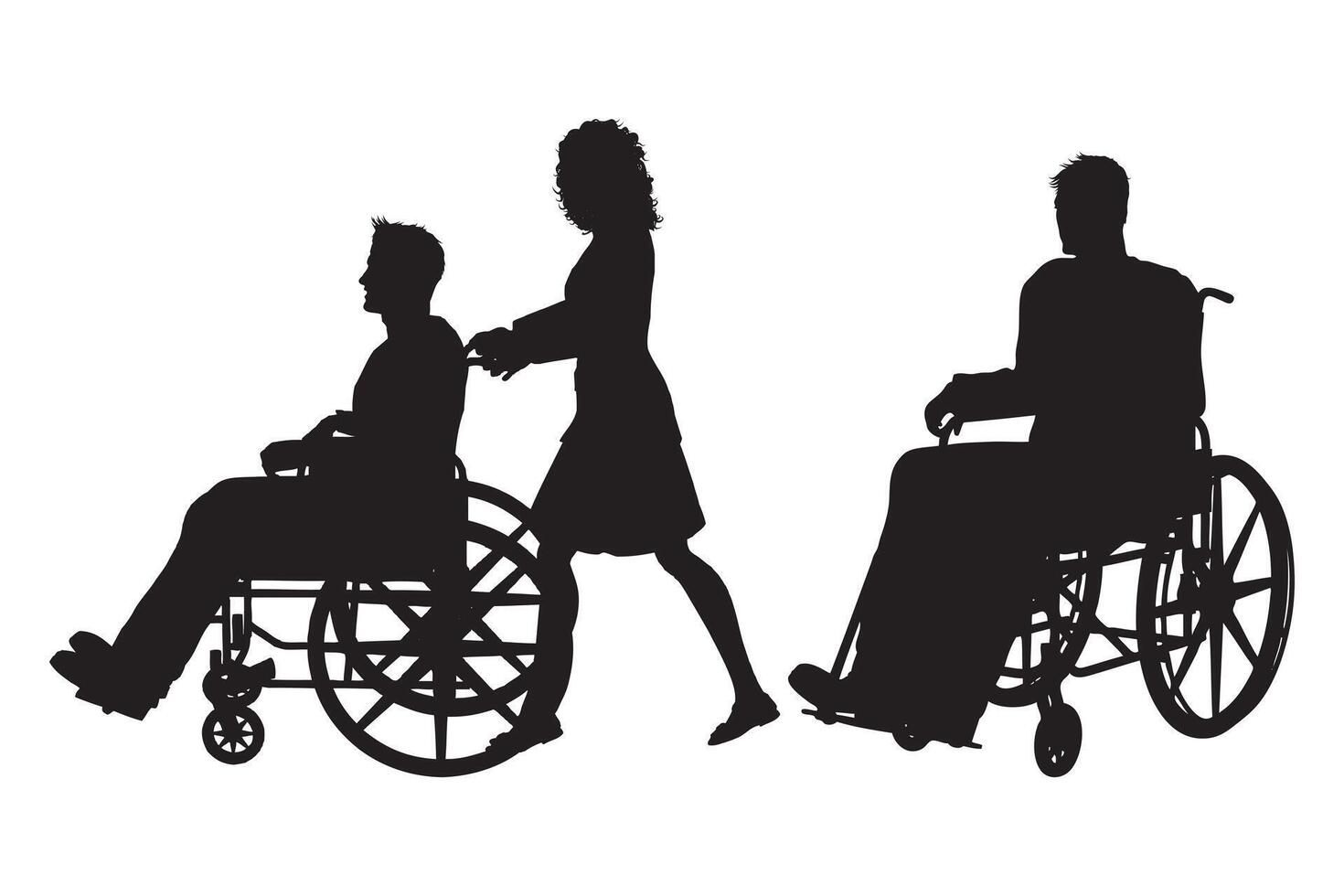 Silhouette Set of Disabled Individuals in Wheelchairs on White Background vector