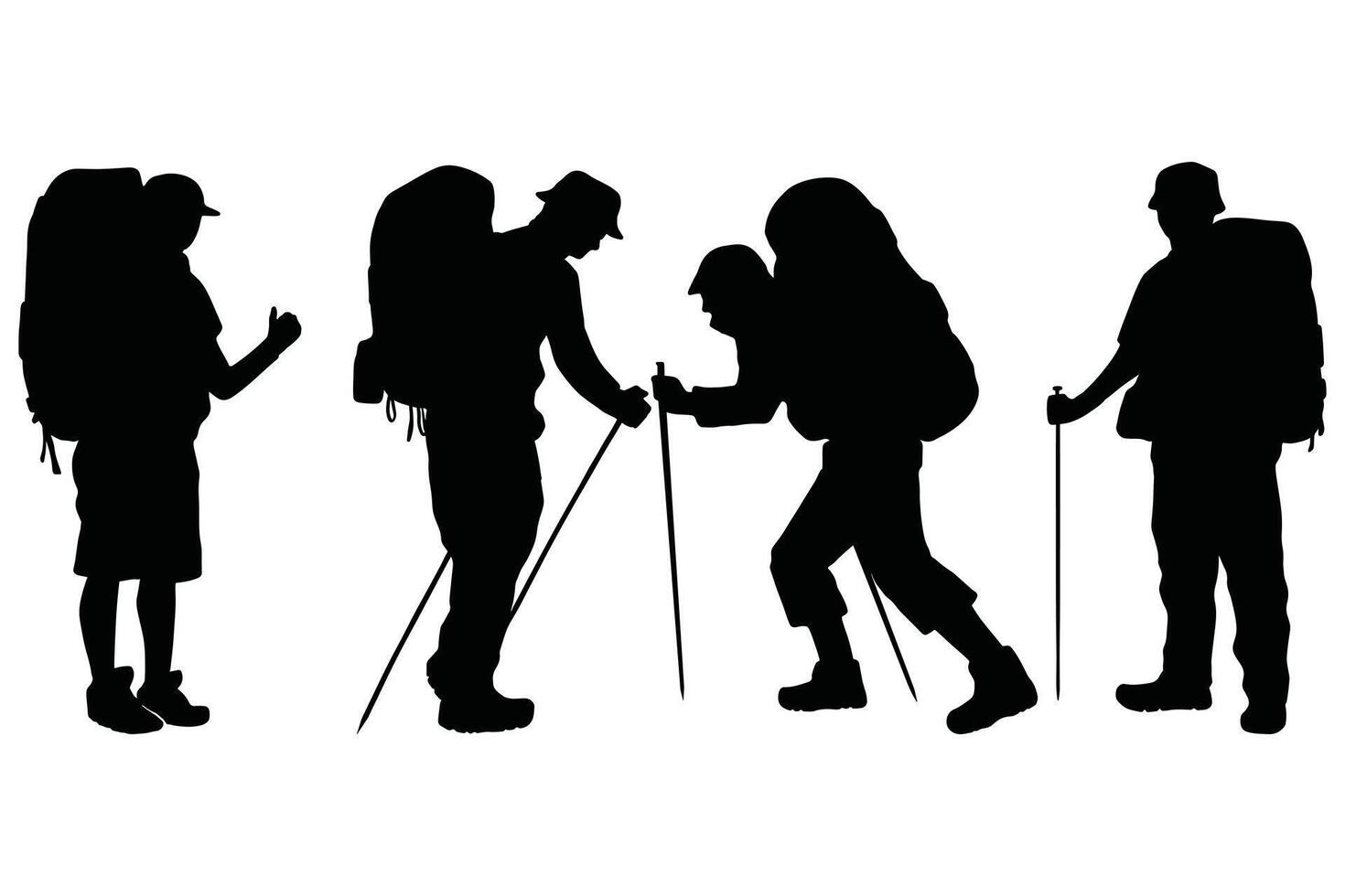 Silhouette Set of Hikers and Climbers with Backpacks Illustration Isolated on White vector