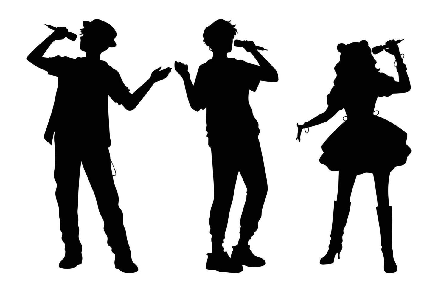 Trumpet Player Silhouette Set Musician Standing with Trumpet Black on White Background vector