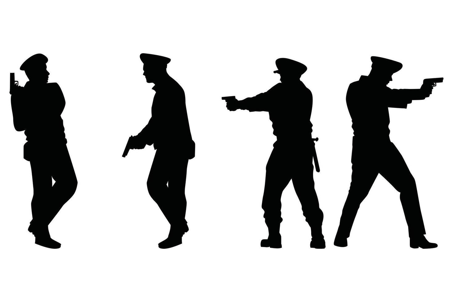 Black Silhouettes set of Police Officer with Rod Illustration on White Background vector