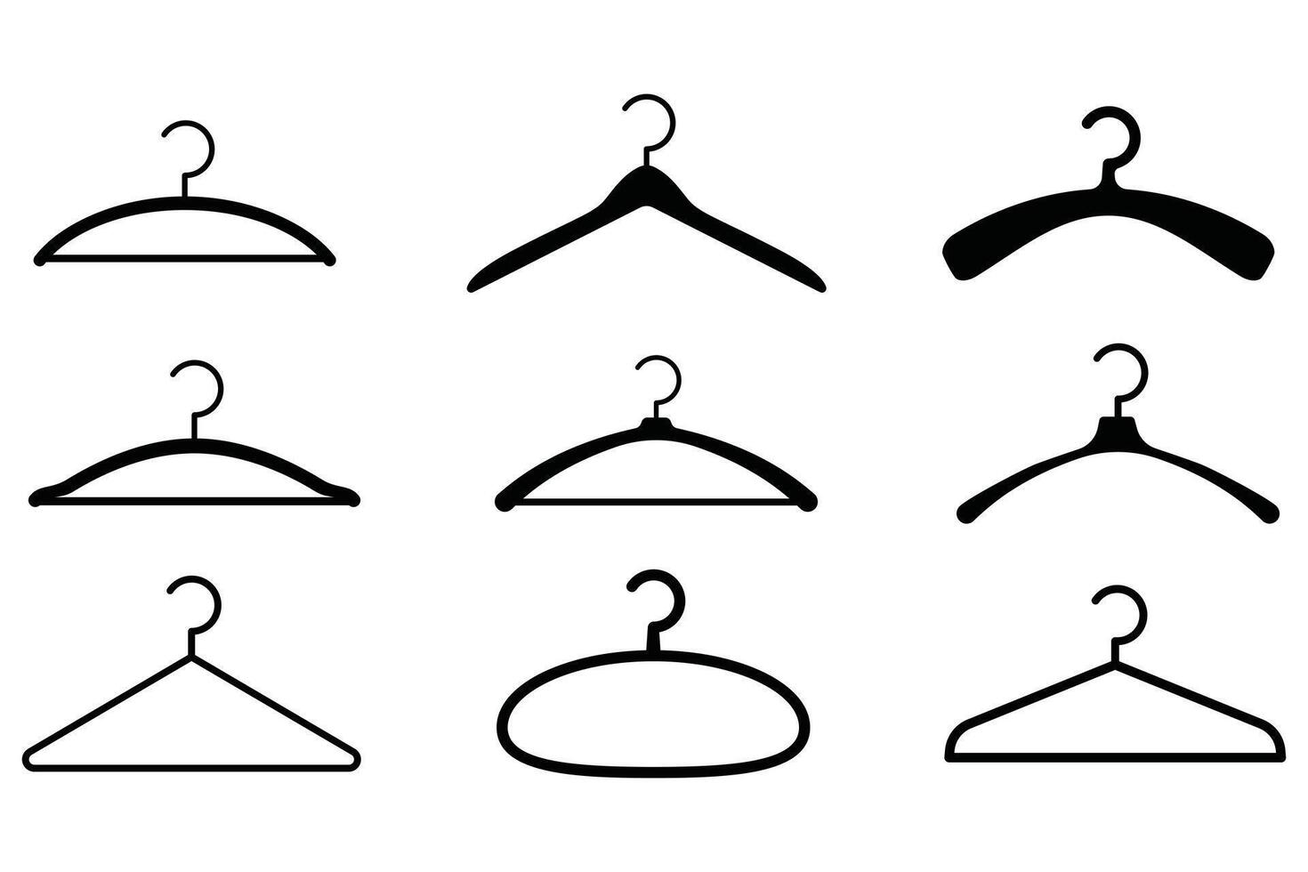 Cloth Hanger Silhouette Set Coat Rack and Hook Icons Wardrobe and Household Illustration on White Background vector