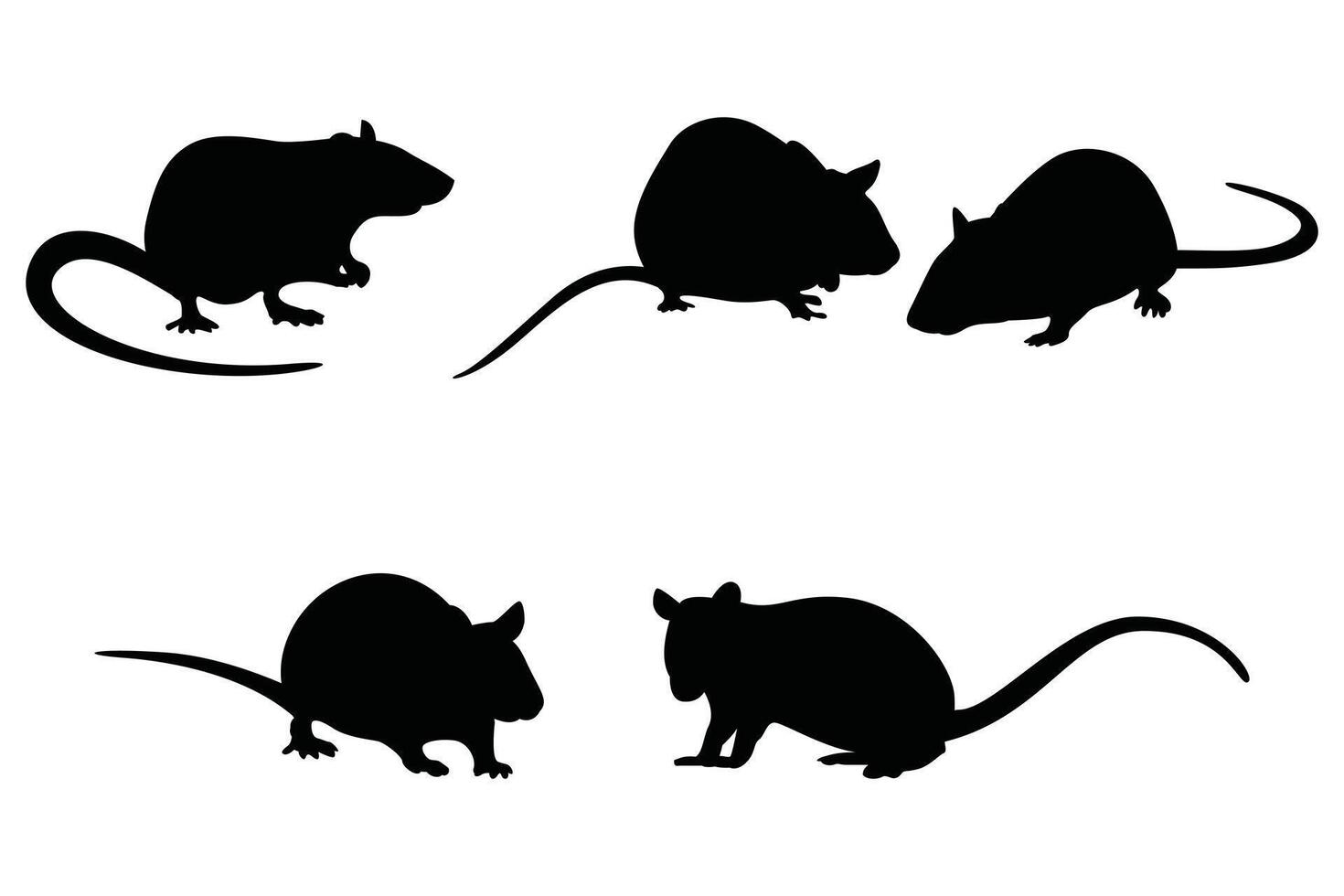 Rat Silhouette Set Black Icons in Various Poses, Sitting, Standing, and Playing vector
