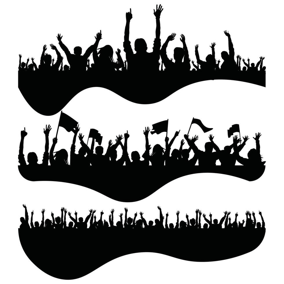 Mixed Group of Young People Silhouettes Cheering Crowd for Concerts and Sports Events vector