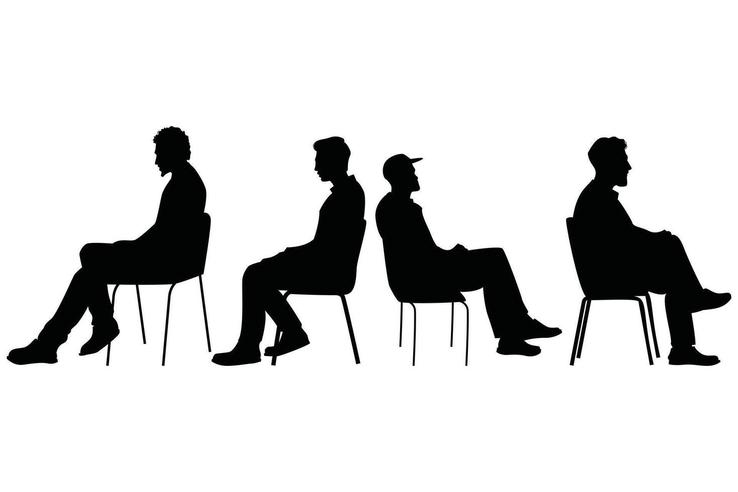 Silhouette set of People Sitting on Chairs at Conference or Meeting Illustration vector