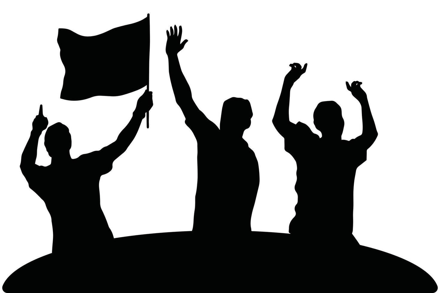 Cheering Crowd of People with Flags and Banners Silhouette Background for Sports Fans Protest and Demonstration Events vector