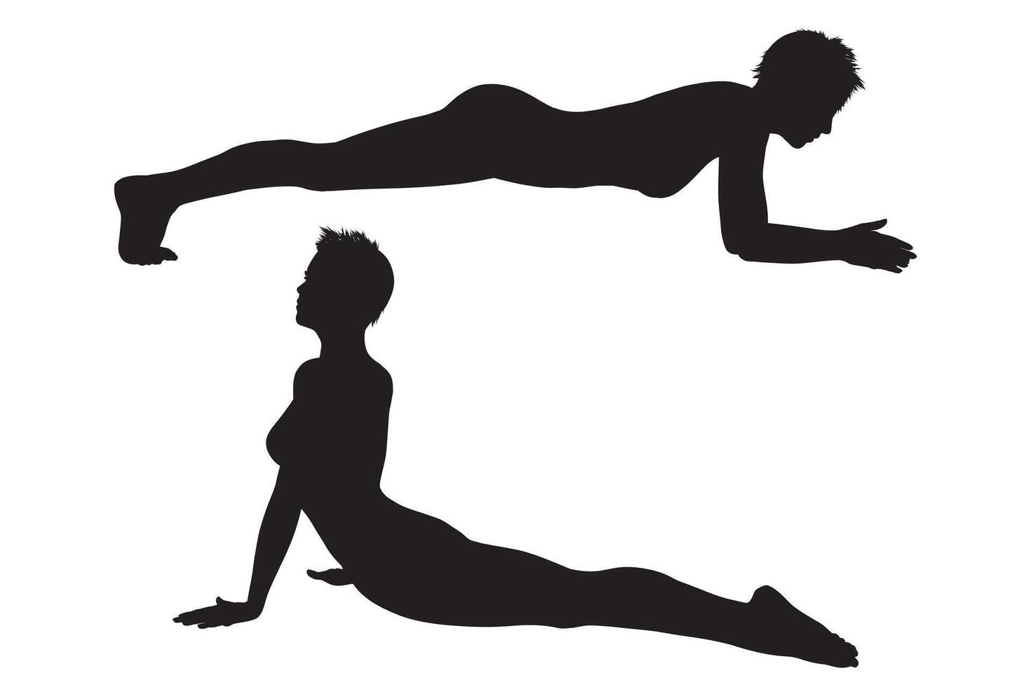 Girl Performing Sports Exercises Silhouette Cartoon Stretching on Outstretched Arms vector