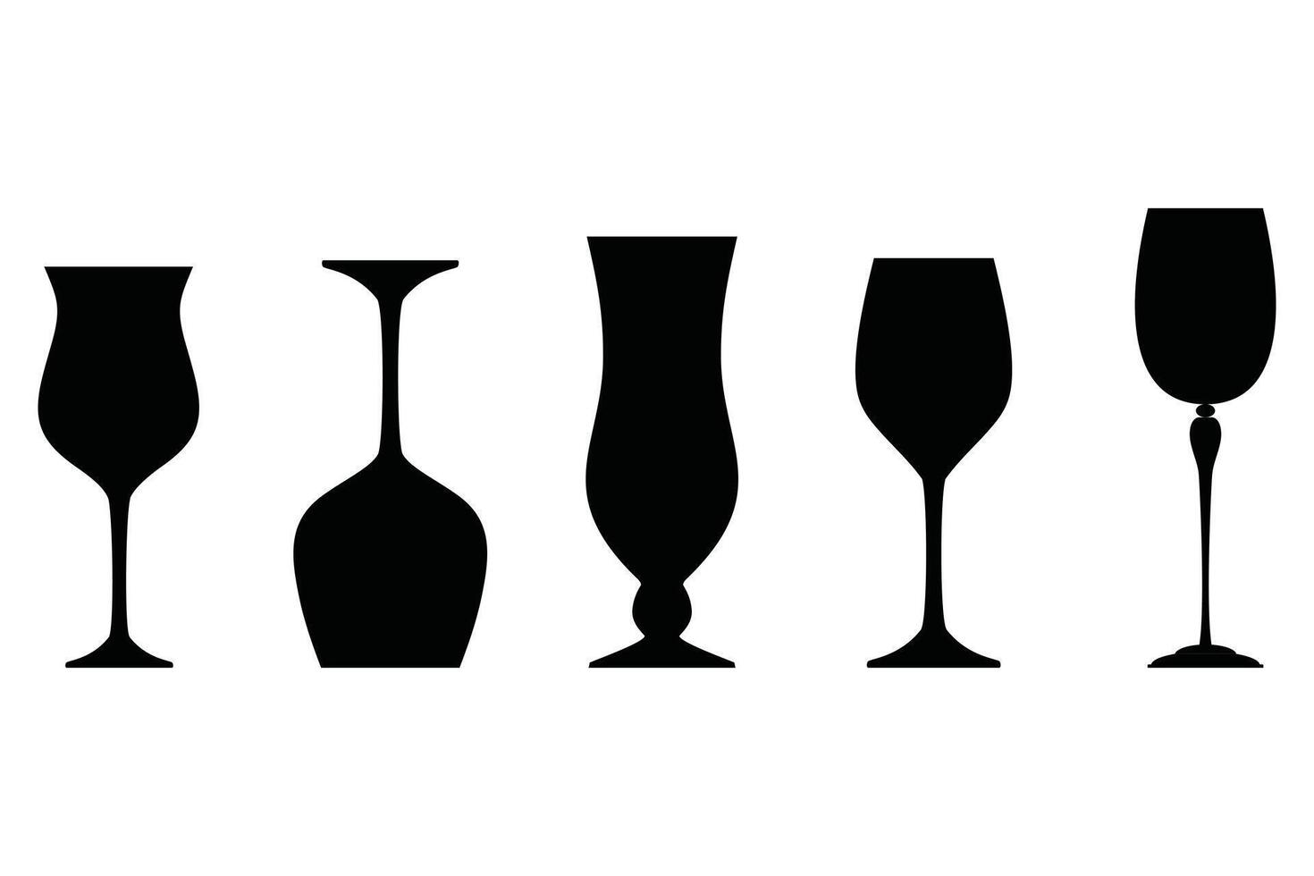 Alcohol Glass Silhouette Set Wine Cocktail Glass Icons Collection vector